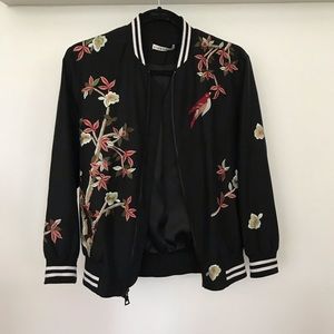 Alice + Olivia Lila Silk Embroidered Bomber XS